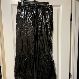 Shiny Black Jogger Pants with Chain Belt